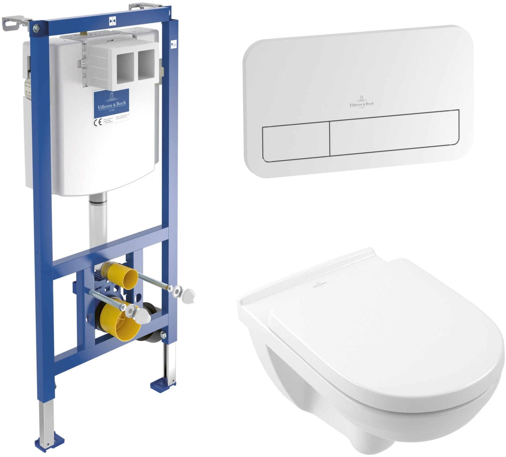Villeroy & Boch ViConnect Combi-Pack zestaw stelaż z miską, deską i przyciskiem białym 5660D301