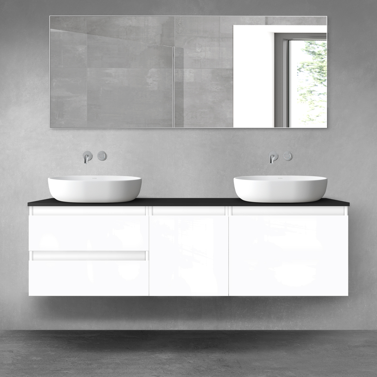 Oltens Vernal zestaw mebli łazienkowych 160 cm z blatem biały połysk/czarny mat 68413000 - Wysyłka w 24h