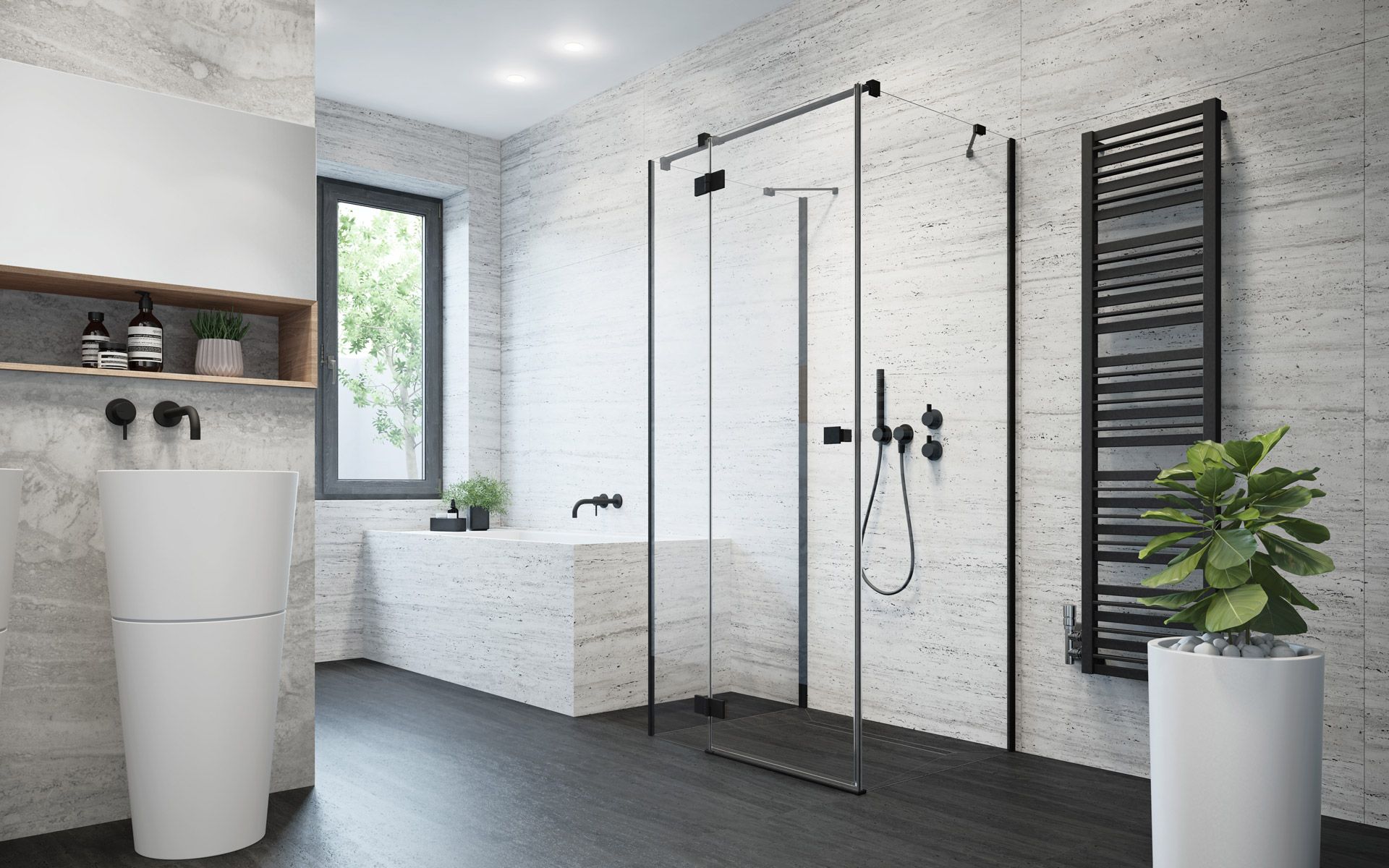 Radaway Essenza New Black KDJ+S drzwi prysznicowe 90 cm lewe czarny mat/szkło przezroczyste 1385020-54-01L