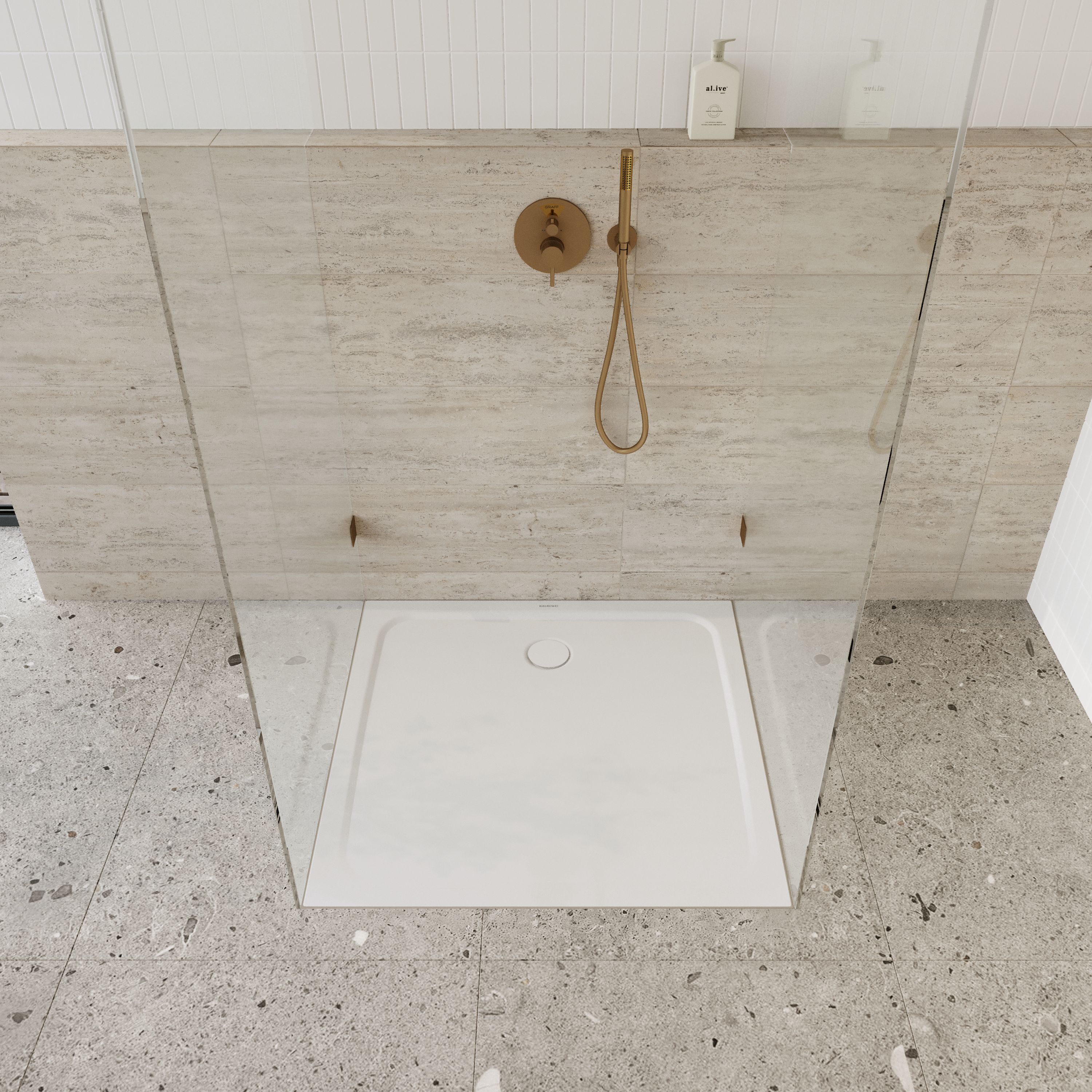 Kaldewei Cayonoplan brodzik 100x100 cm kwadratowy z antypoślizgiem Invisible Grip model 2258-5 z obniżonym nośnikiem styropianowym ...