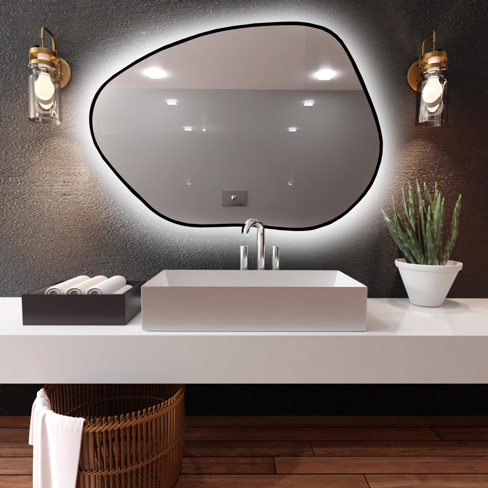 Baltica Design Bright Stain I lustro 100x72 cm czarne barwa ciepła z matą grzewczą
