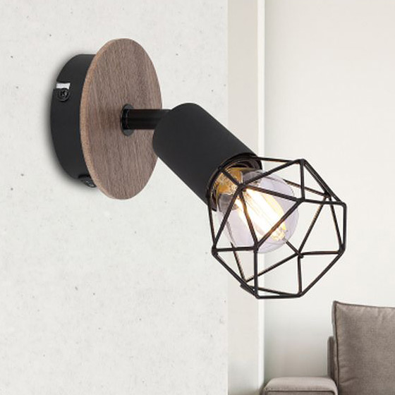 Globo Lighting Xara I kinkiet 1x40W czarny/drewno 54802S-1H