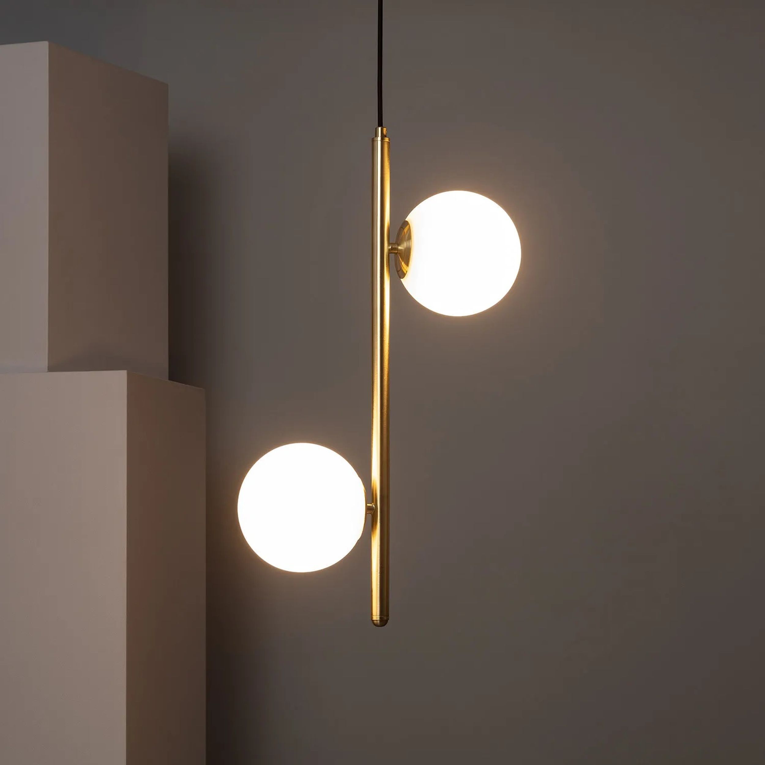 Abruzzo Milano Bari lampa wisząca 2x40W złoty/klosz mleczny ABR-LWB-E27