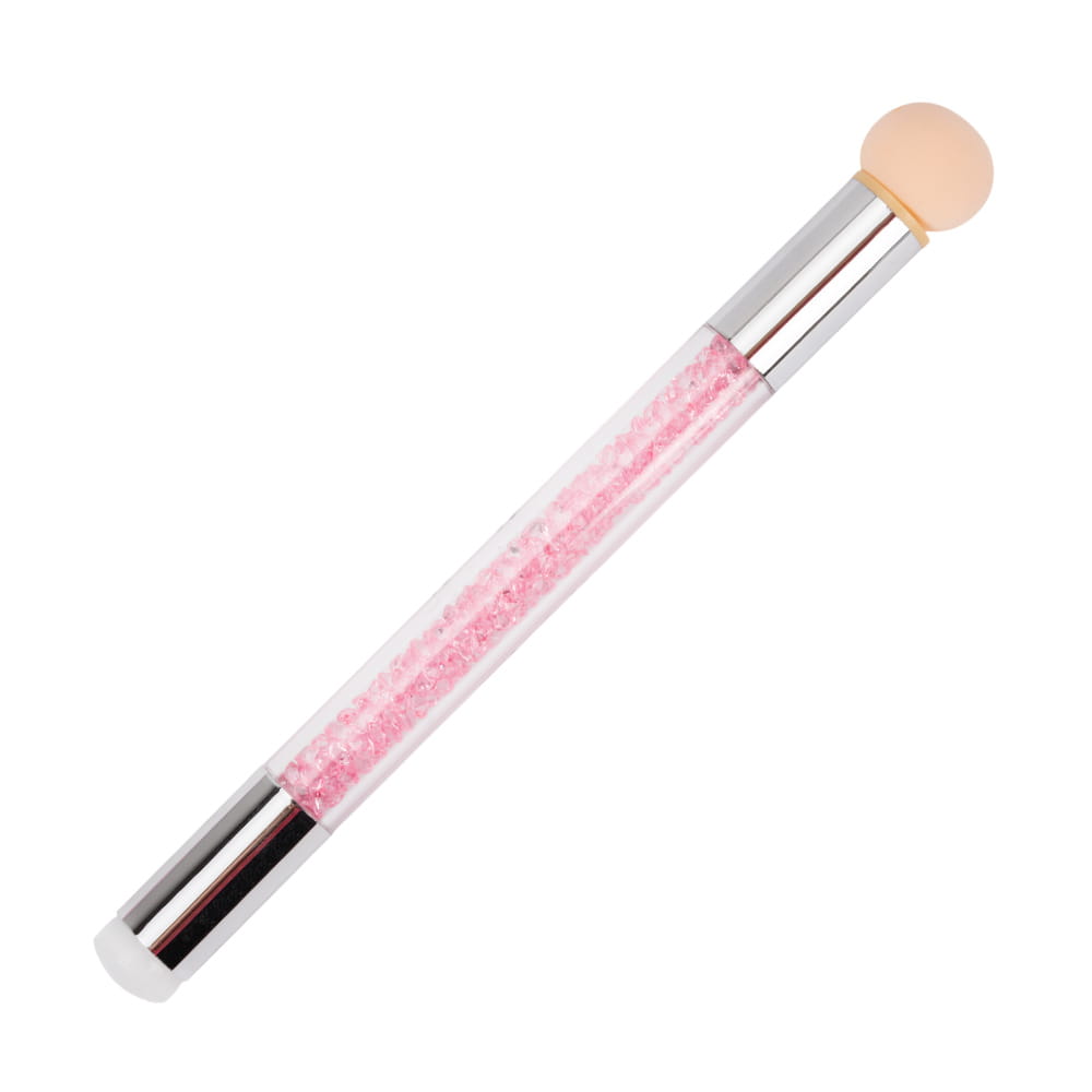 Dwustronny pędzel gąbka do ombre i nail art stempel z cyrkoniami różowy