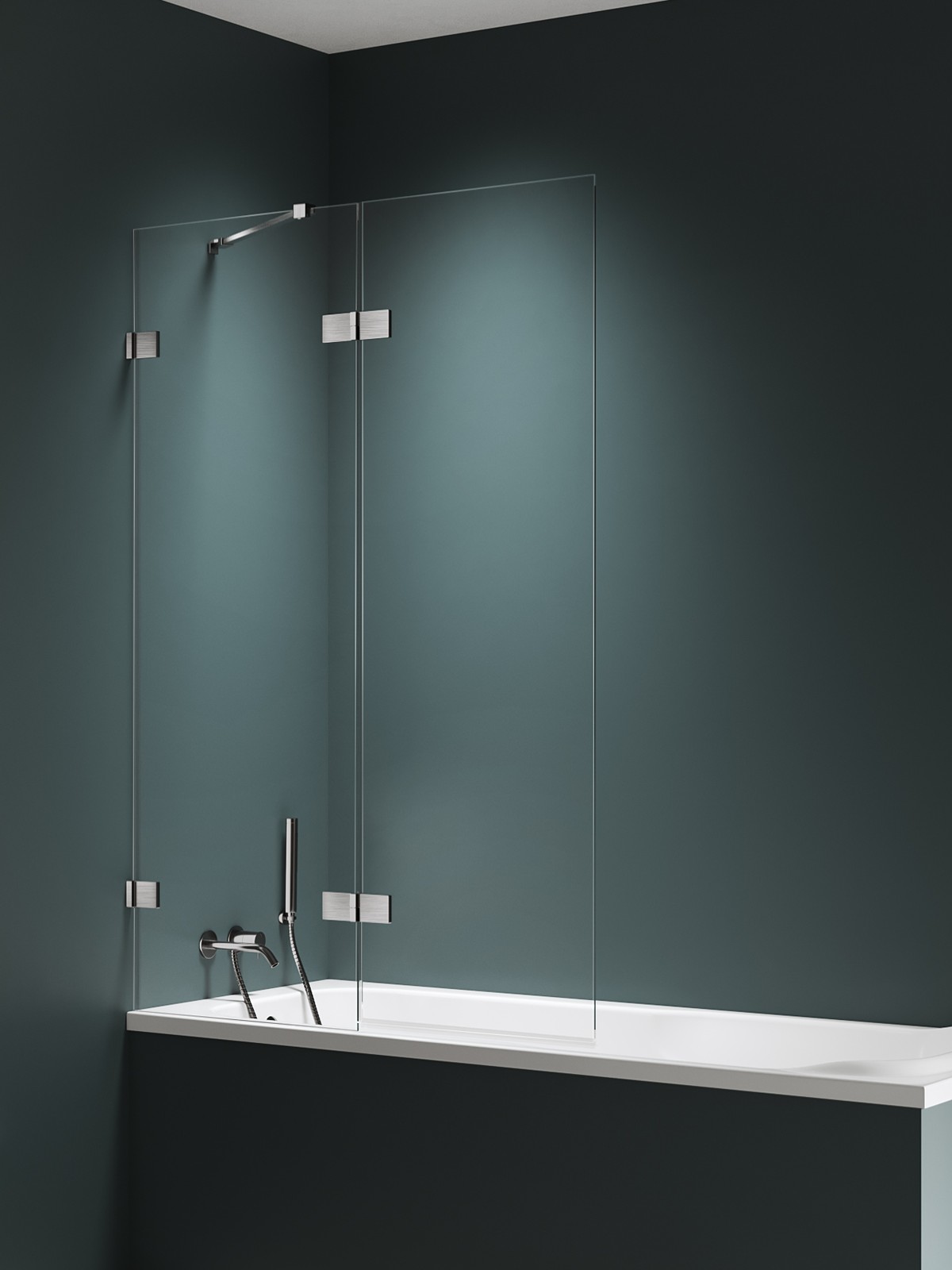 Darmowa Dostawa - Parawan nawannowy 130 cm 2-częściowy szczotkowany/szkło przezroczyste New Trendy Avexa Nickel Brushed EXK8756