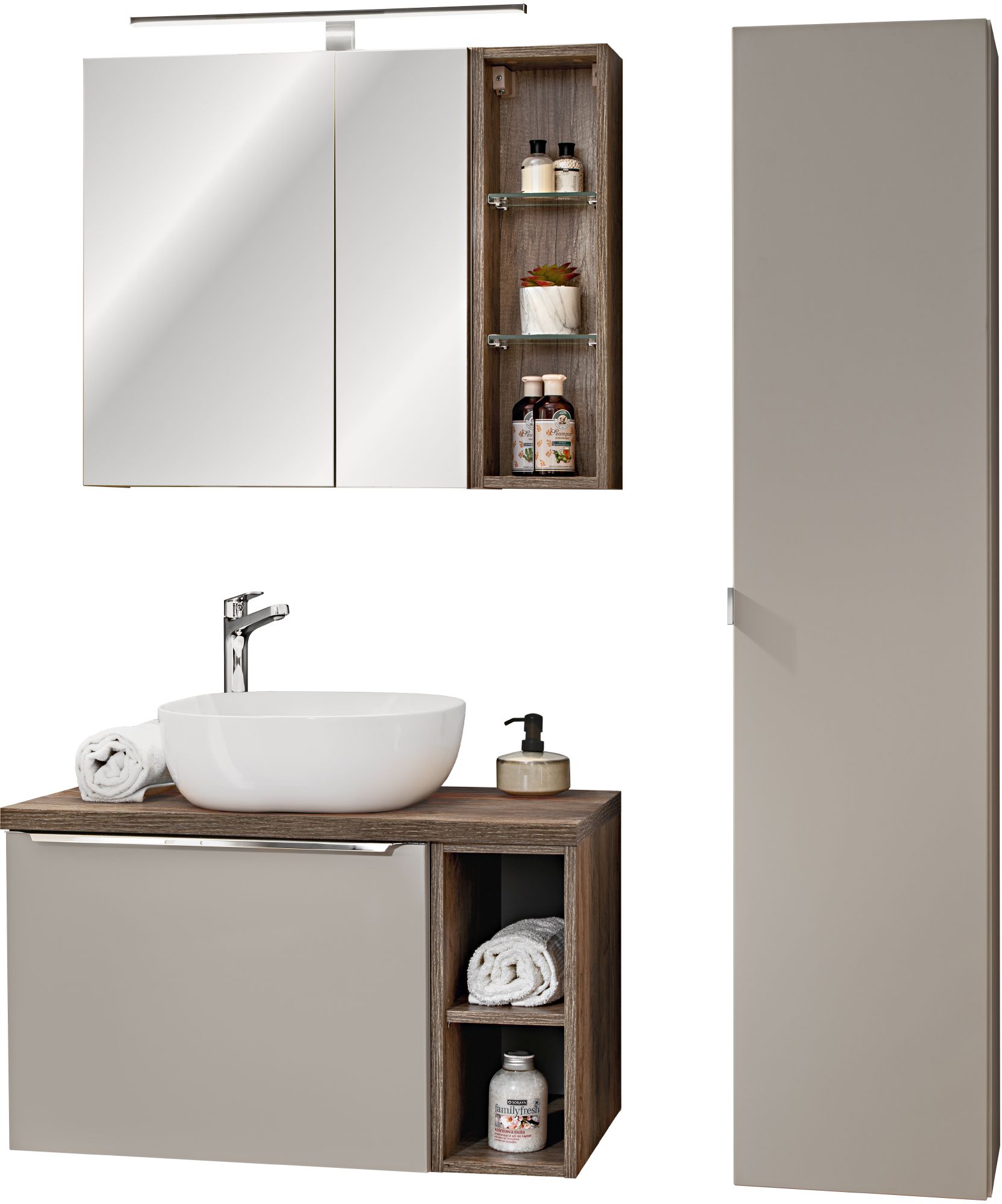 Darmowa Dostawa - Zestaw mebli łazienkowych 80x46x160 cm podumywalkowa wisząca dąb-beżowa Comad Santa Fe Taupe SETSFTB80CMUN6252A2