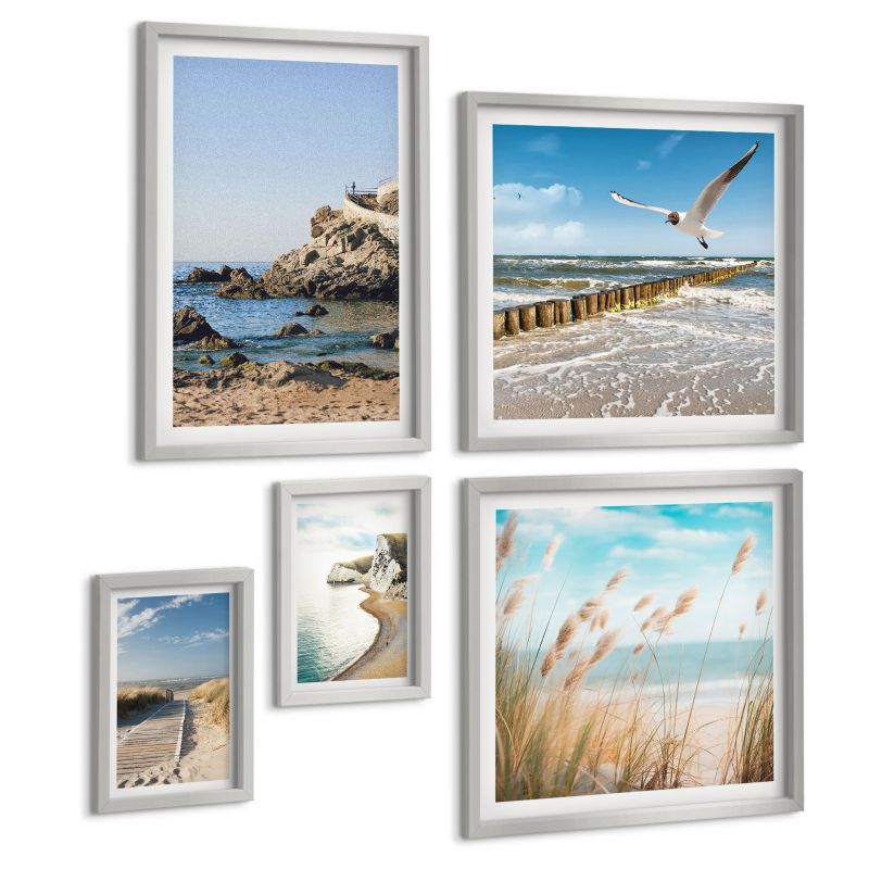 Galeria 5 Obrazów ArtPrintCave (2x50x50+2x20x30+40x60cm) Srebrna rama Tropikalne wyspy turkusowe 1 kpl.