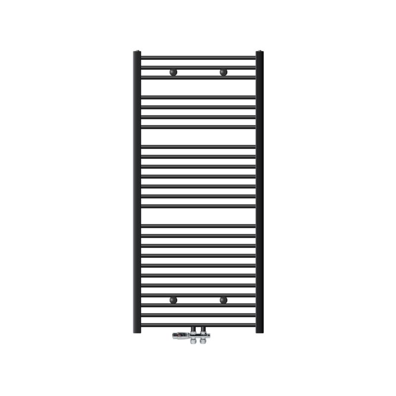 Grzejnik łazienkowy LuxeBath centralny antracyt 750 x 1500 mm prosty termostat zestaw przyłączeniowy podłogowy ręcznika 1 szt