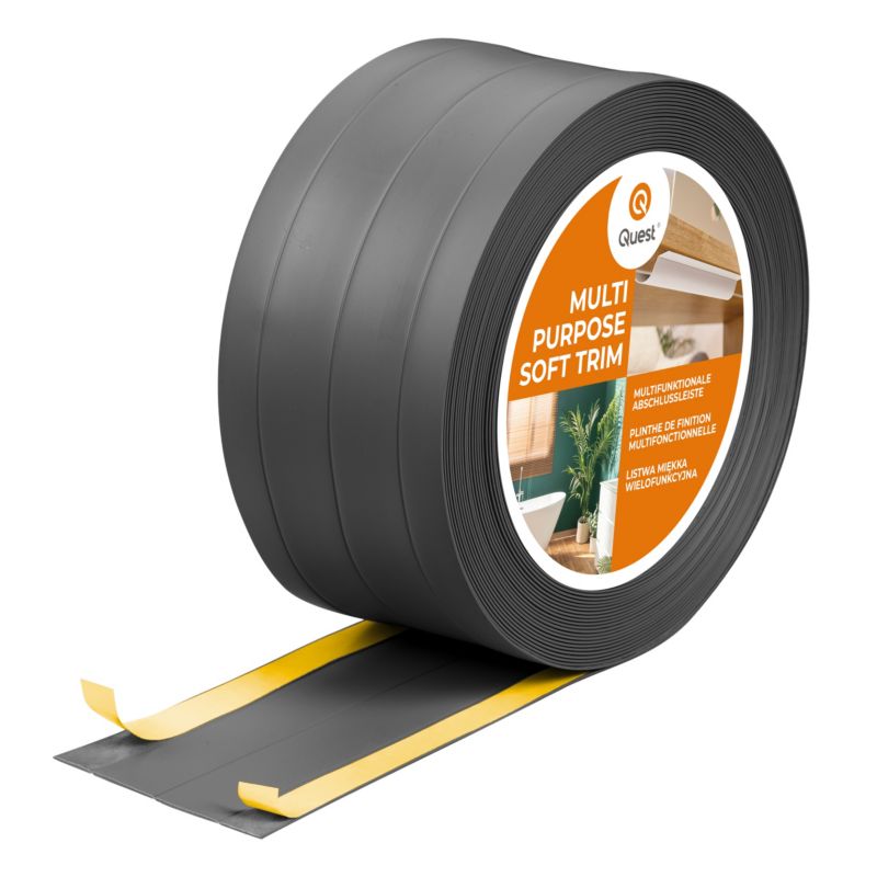 Listwa wykończeniowa samoprzylepna 4w1 PCV 95 mm QUEST, maskująca elastyczna listwa podłogowa - 10 m, ciemnoszary, 1 szt.