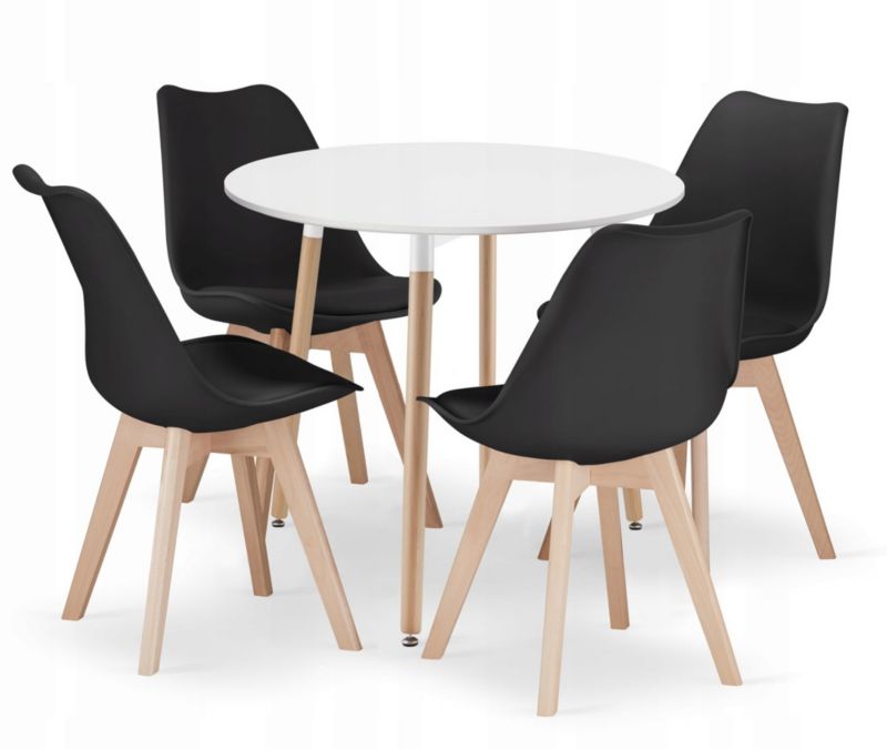 Zestaw Songmics stół okrągły 80cm biały + 4 krzesła czarne 1 kpl.