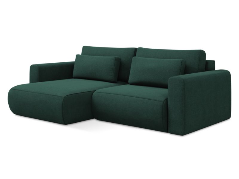 Narożnik lewostronny z funkcją spania LaMiaSofa PERUGIA z tkaniny strukturalnej 240x149 cm butelkowa zieleń 1 szt.