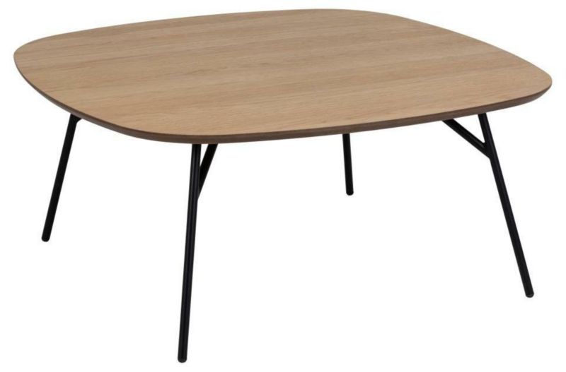 Stolik kawowy Caracas ACTONA stolik kwadratowy dębowy loftowy 90x90 cm czarna stalowa podstawa 1 szt.
