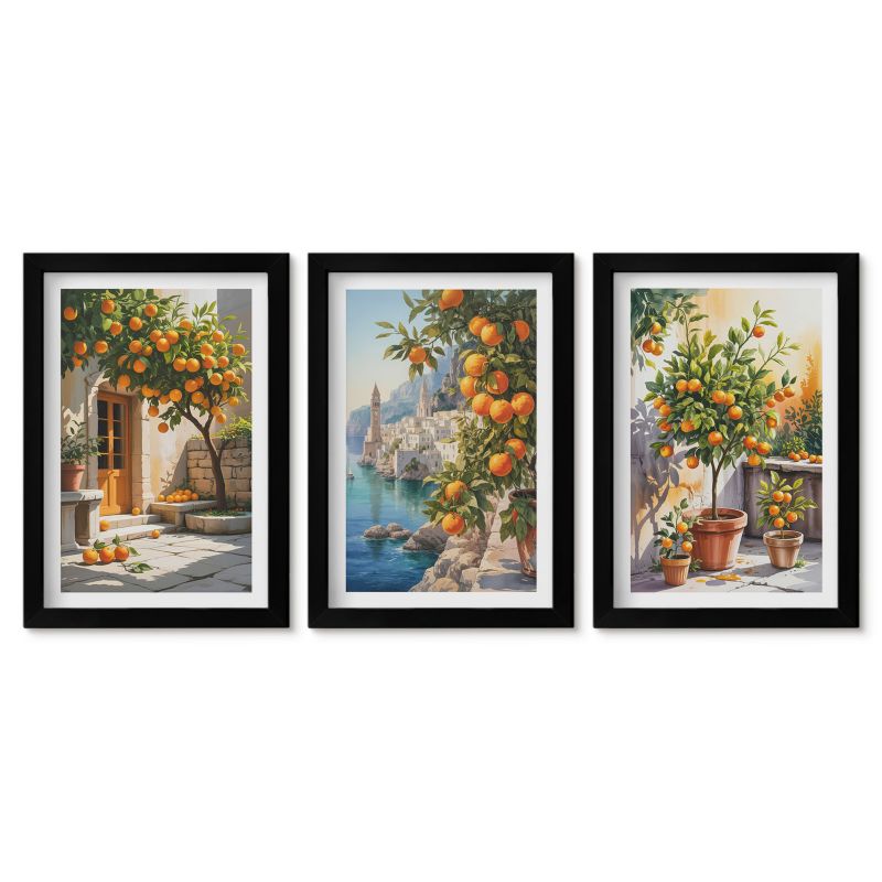 Zestaw 3 obrazów w czarnych ramach Tulup 20x30 cm Malowane cytrusy krajobrazy Tryptyk 1 kpl