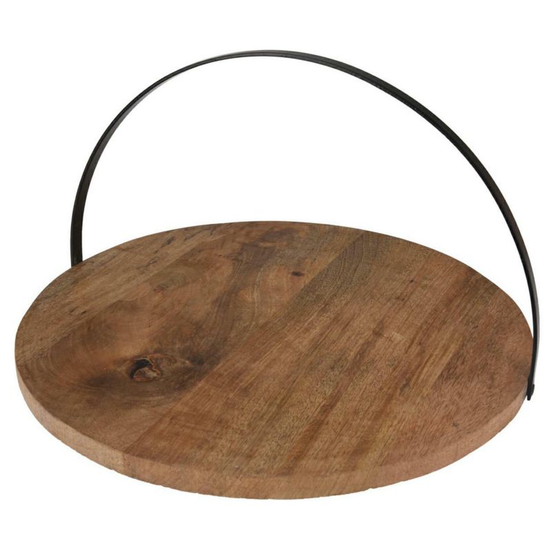 Patera na ciasto drewno mango H&S Decoration uchwyt metalowy 38 cm 1 szt.