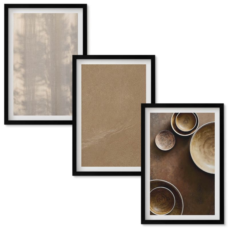 Set Obrazów w Ramie Wallfluent Struktury tekstury minimalistyczne Czarna rama 40x60 cm 3 szt.
