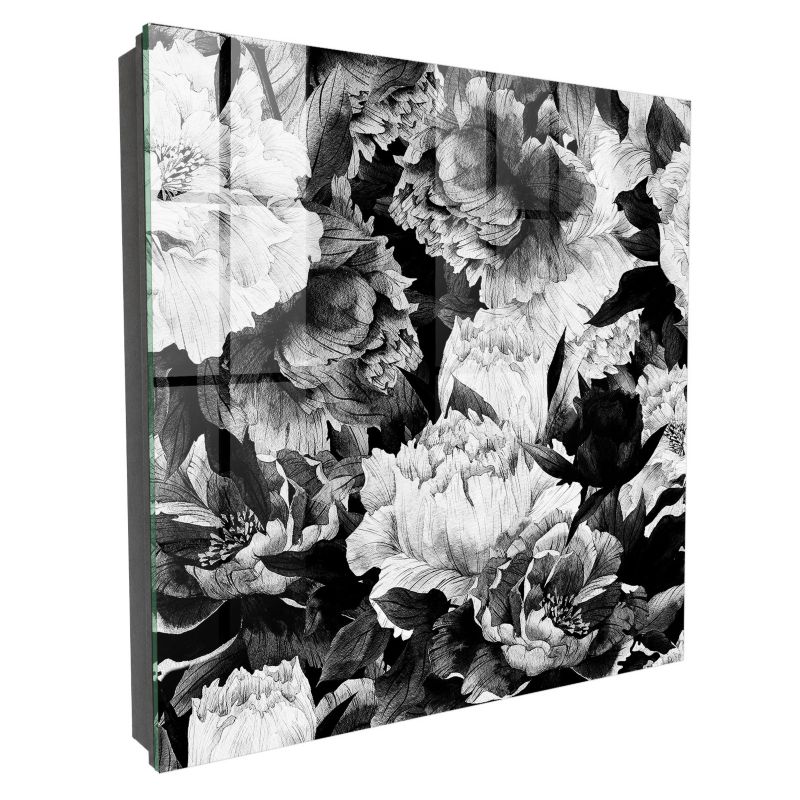 Skrzynka Na Klucze Szkło Hartowane Tulup 30x30 cm Czarno-białe kwiaty - Czarna - Otwierana na prawo 1 szt.
