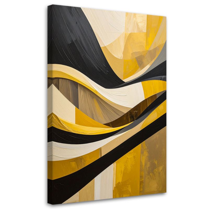 Obraz do salonu sypialni biura loftu Feeby Linie kształty zółty czarny złoty 80x120cm 1szt