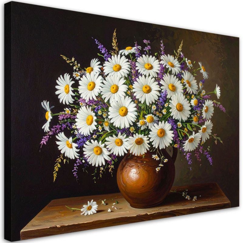 Obraz do salonu sypialni Feeby Margaretki bukiet polnych kwiatów w wazonie 90x60cm 1szt