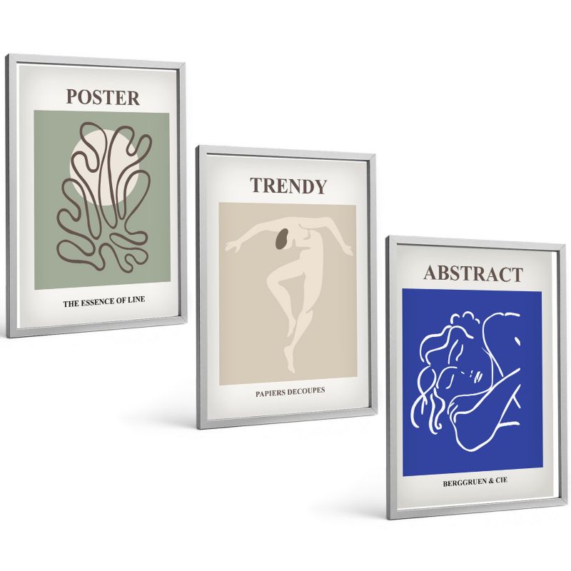 Zestaw 3 Obrazów w Srebrnej Ramie ArtPrintCave 40x60 cm Galeria Ścienna Henri Matisse pastelowe grafiki 1 kpl.
