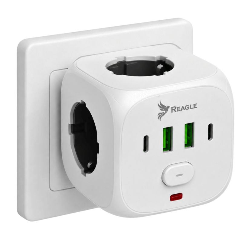 Listwa zasilająca Reagle RCUBE42 3x gniazdo kostka ładowarka 2x USB-A 1x USB-C biała 1szt.