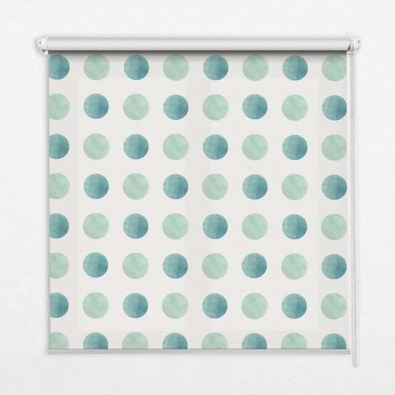 Roleta Do Okien Tulup 130x140 cm Turkusowe Kropki Na Białym Tle Montaż do ściany/sufitu 1 szt.