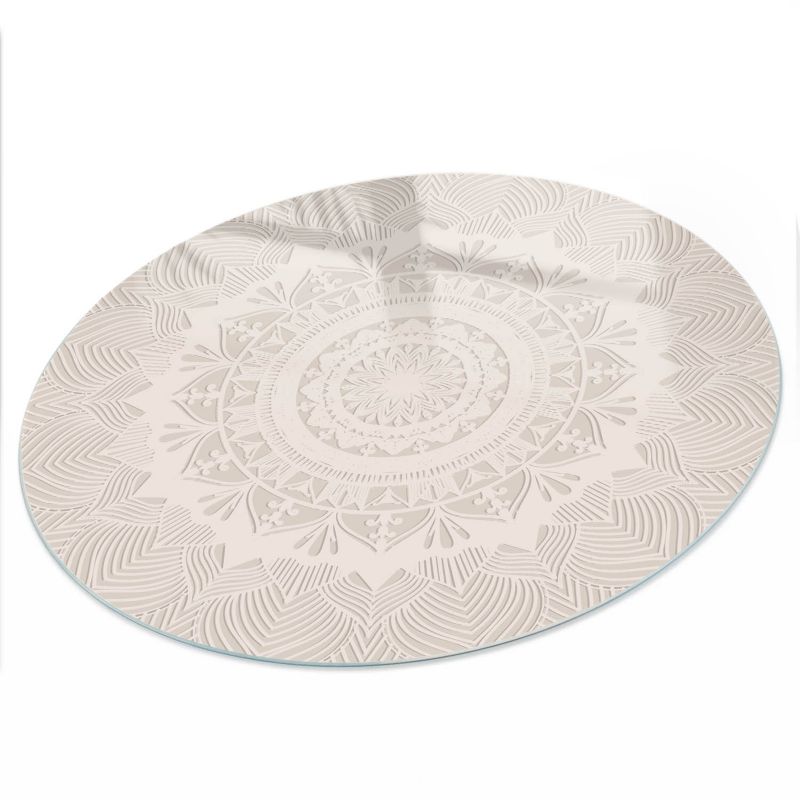 Blat Na Stolik ArtPrintCave fi90 cm Beżowa mandala - Hartowany Blat Szklany Ochronny 1 szt.