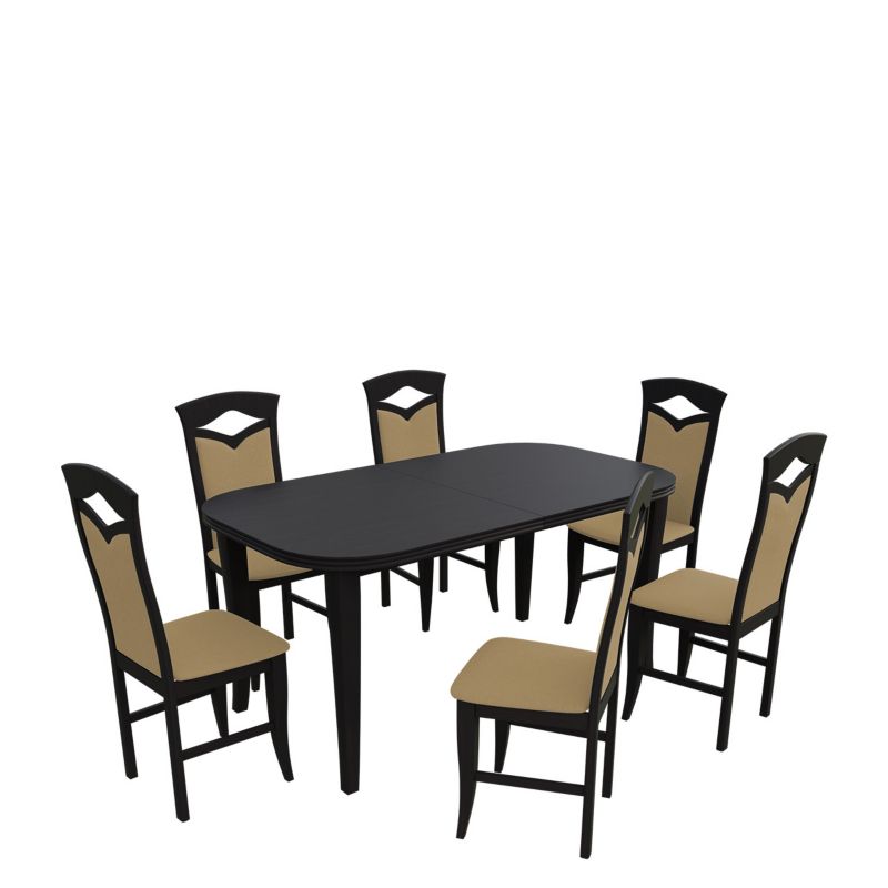 Zestaw RO04 MIRJAN 24 Stół rozkładany S02 90x160/240 + 6 krzeseł K53 wenge + piaskowy 1 kpl.