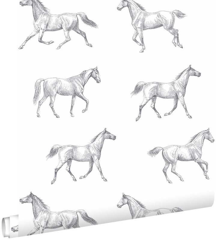 Tapeta ESTAhome rysowane konie czarno-białym 53 cm x 10.05 m - 1 rol.