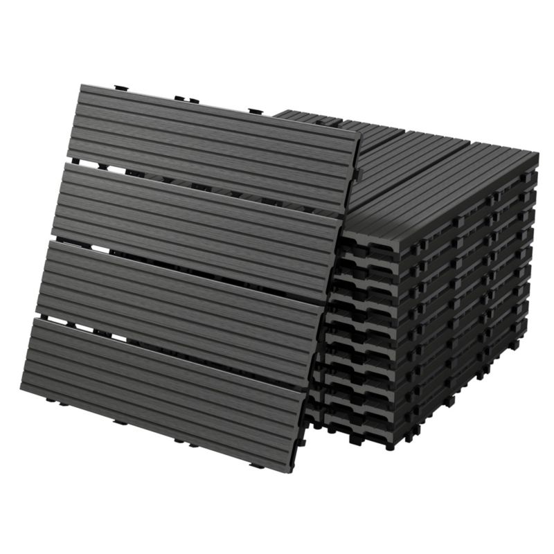 Płytki tarasowe ECD Germany WPC 30x30 cm antracyt wygląd drewna deski podłoga system klik drenaż panele kafelki balkon 33 szt.