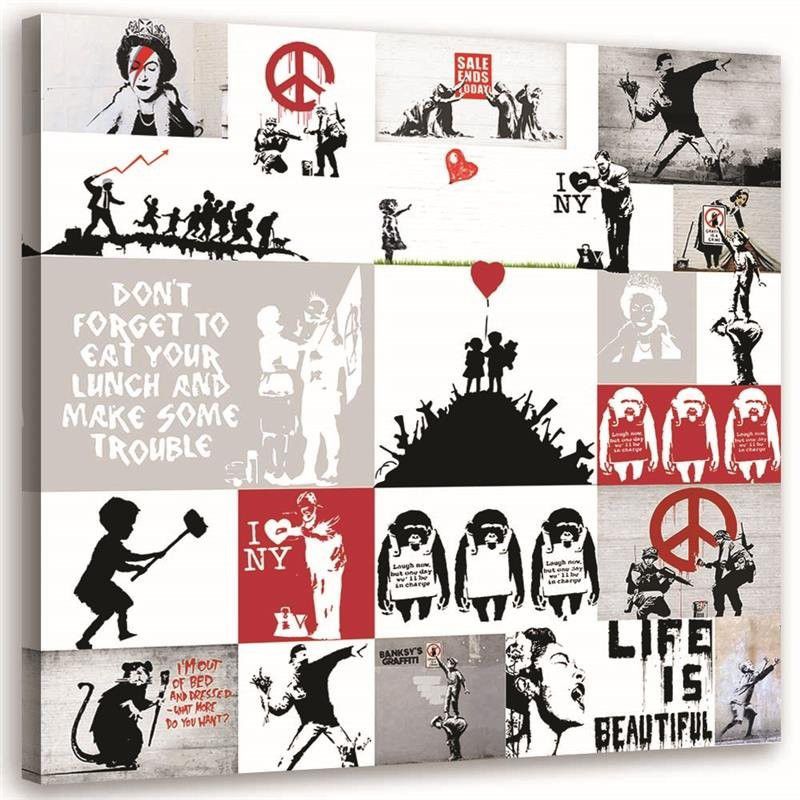 Obraz na płótnie Feeby Mural Banksy - zbiór prac Street Art 60x60cm 1szt