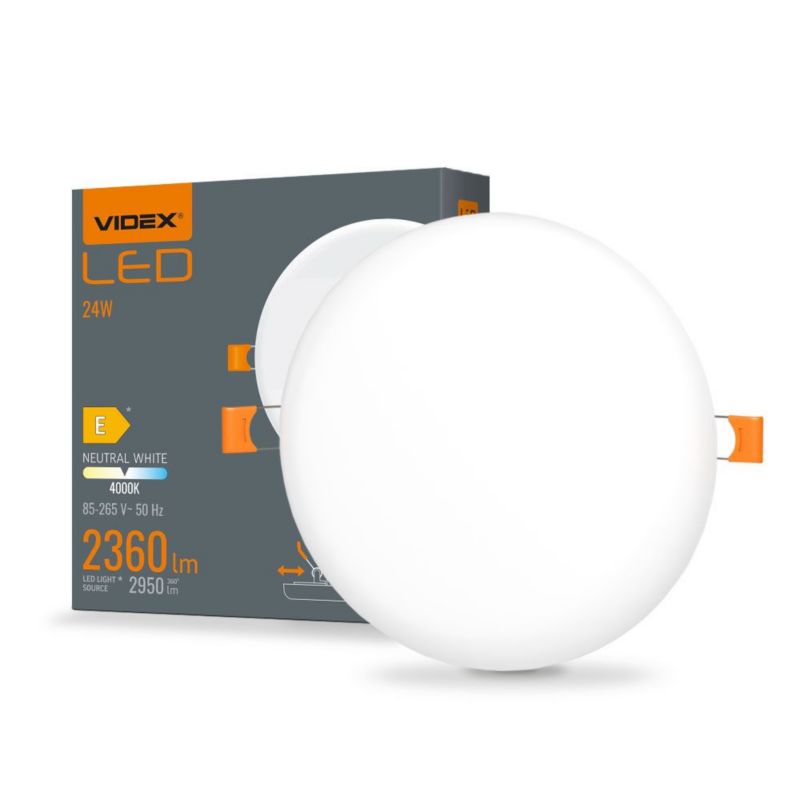 Oprawa sufitowa wpuszczana Videx Downlight łazienkowa biała LED 24W 4000K 2950lm IP54 wym: 17,2 x 17,2 x 2 cm okrągła - 1 szt.