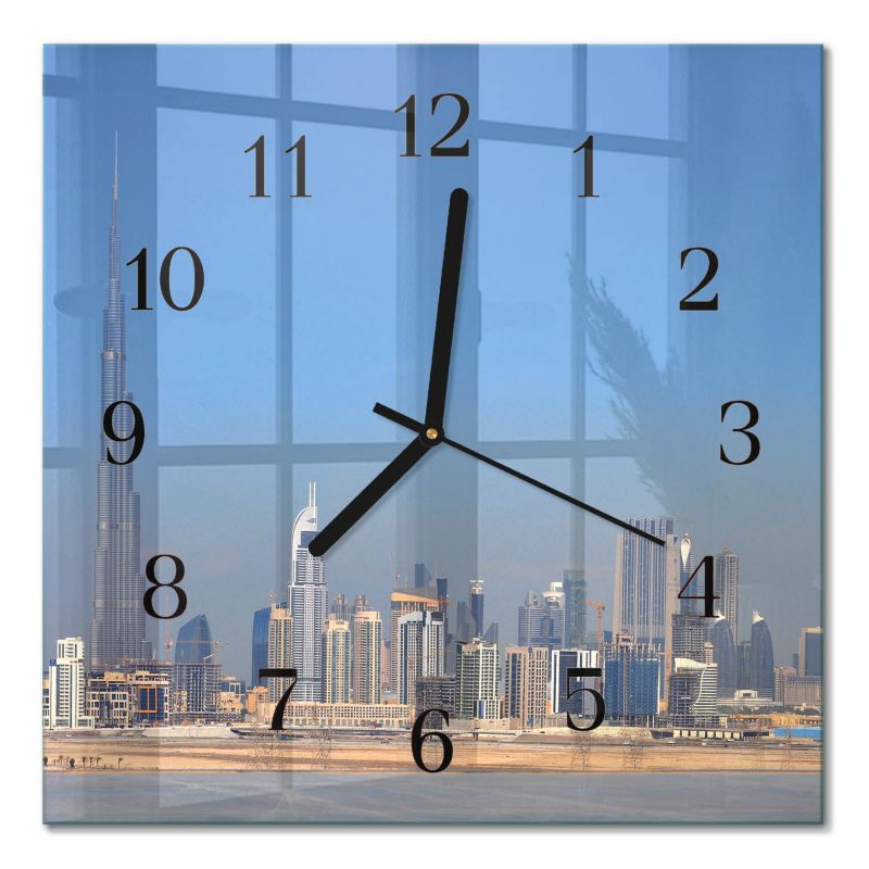 Zegar Ścienny Nowoczesny Tulup 30x30 cm z Czarnymi Wskazówkami Horyzont Dubaju 1 szt.