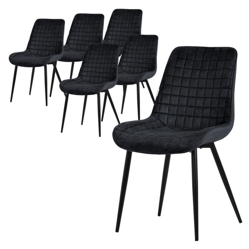 Krzesło do jadalni ML Design czarne aksamitny fotel tapicerowane metalowe nogi oparcie wygodne designerskie kuchni salon 6 szt