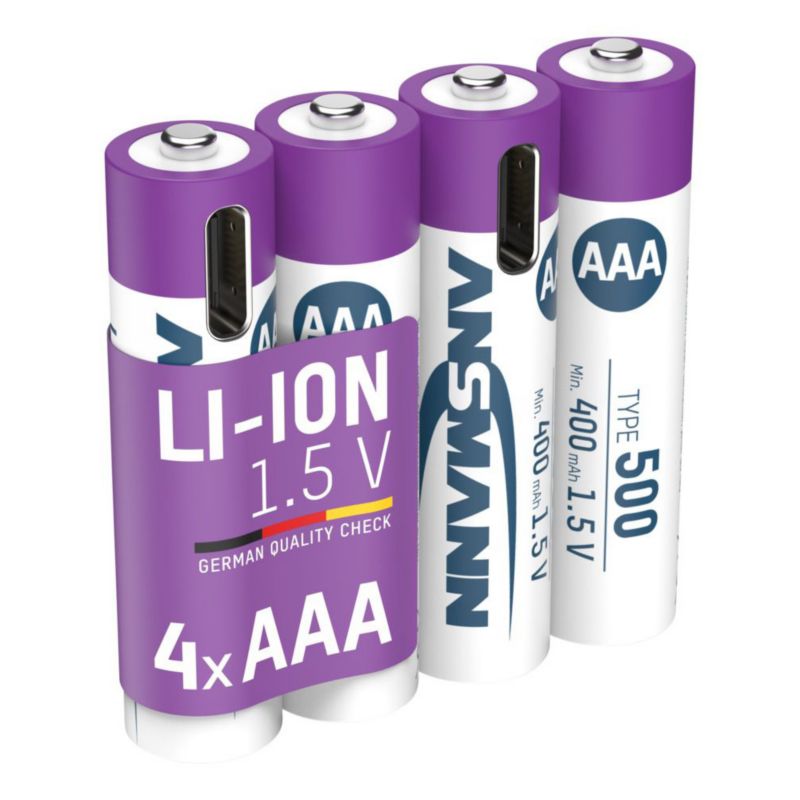 Akumulatory Li-Ion ANSMANN AAA 500mAh 1.5V USB-C - 4 szt.