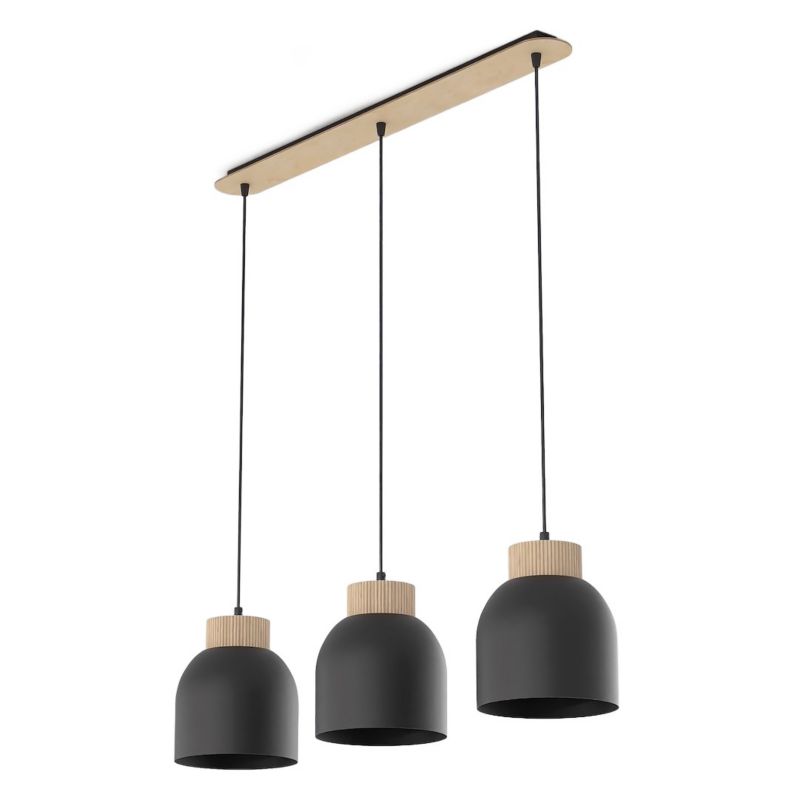 Lampa wisząca listwa kopułowe klosze z drewnem Emibig VIGO czarna 3xE27x15W IP20 wym:140x84x18cm - 1 szt.