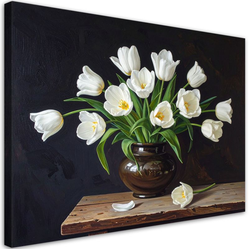 Obraz klasyczny do salonu sypialni biura Feeby Martwa natura białe tulipany 120x80cm 1szt