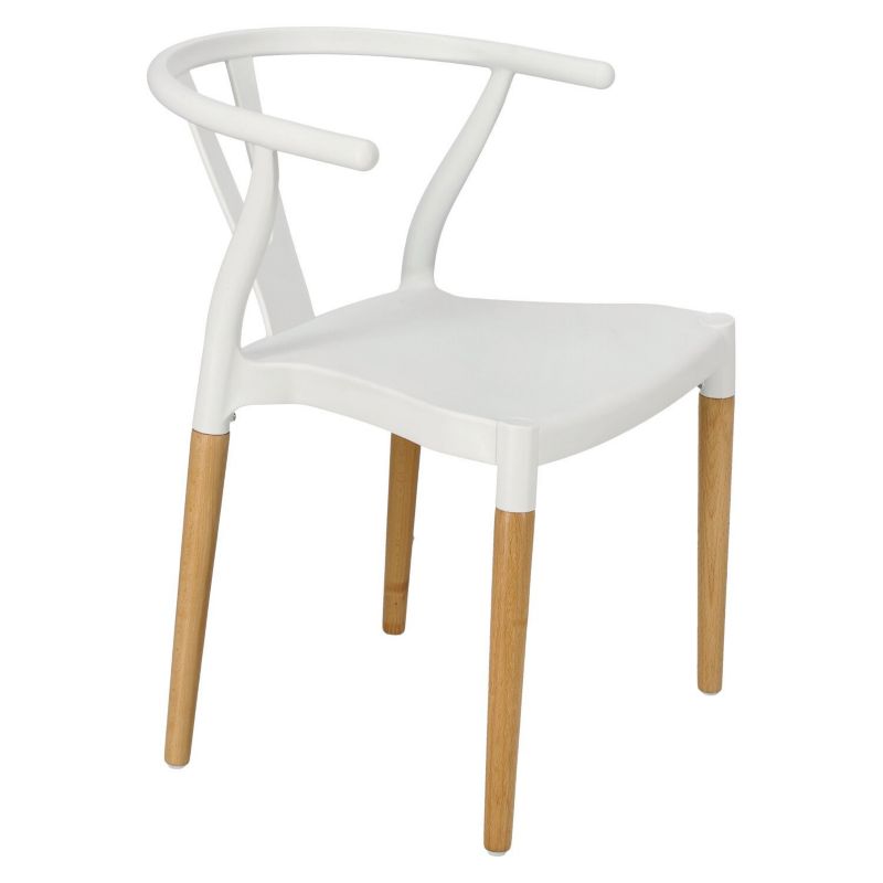 Krzesło do jadalni Wicker SIMPLET białe inspirowane Wishbone sztaplowane łatwe czyszczenie 1 szt.