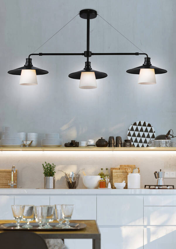 Czarna lampa wisząca loft do salonu 3-punktowa regulowana TOP metal