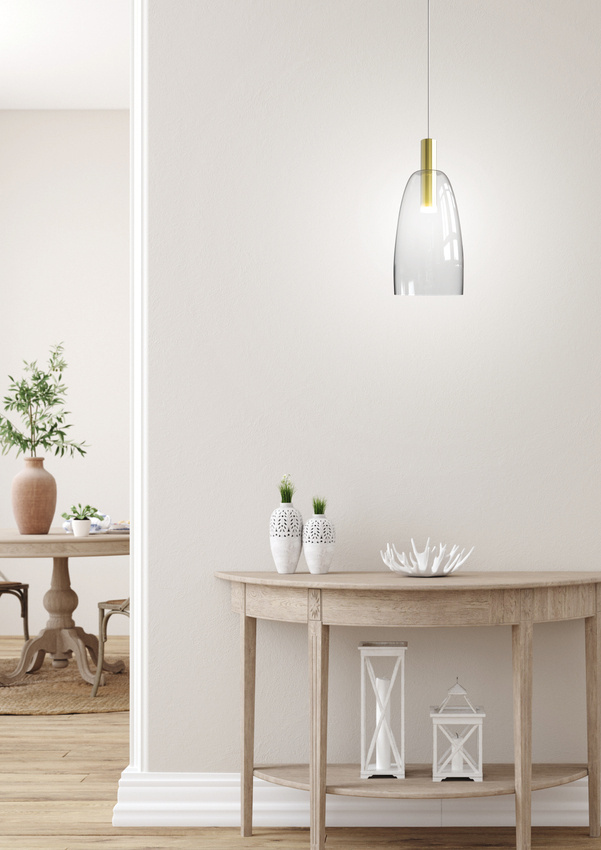 Biało-złota lampa wisząca LED do salonu MODENA 1 punkt światła