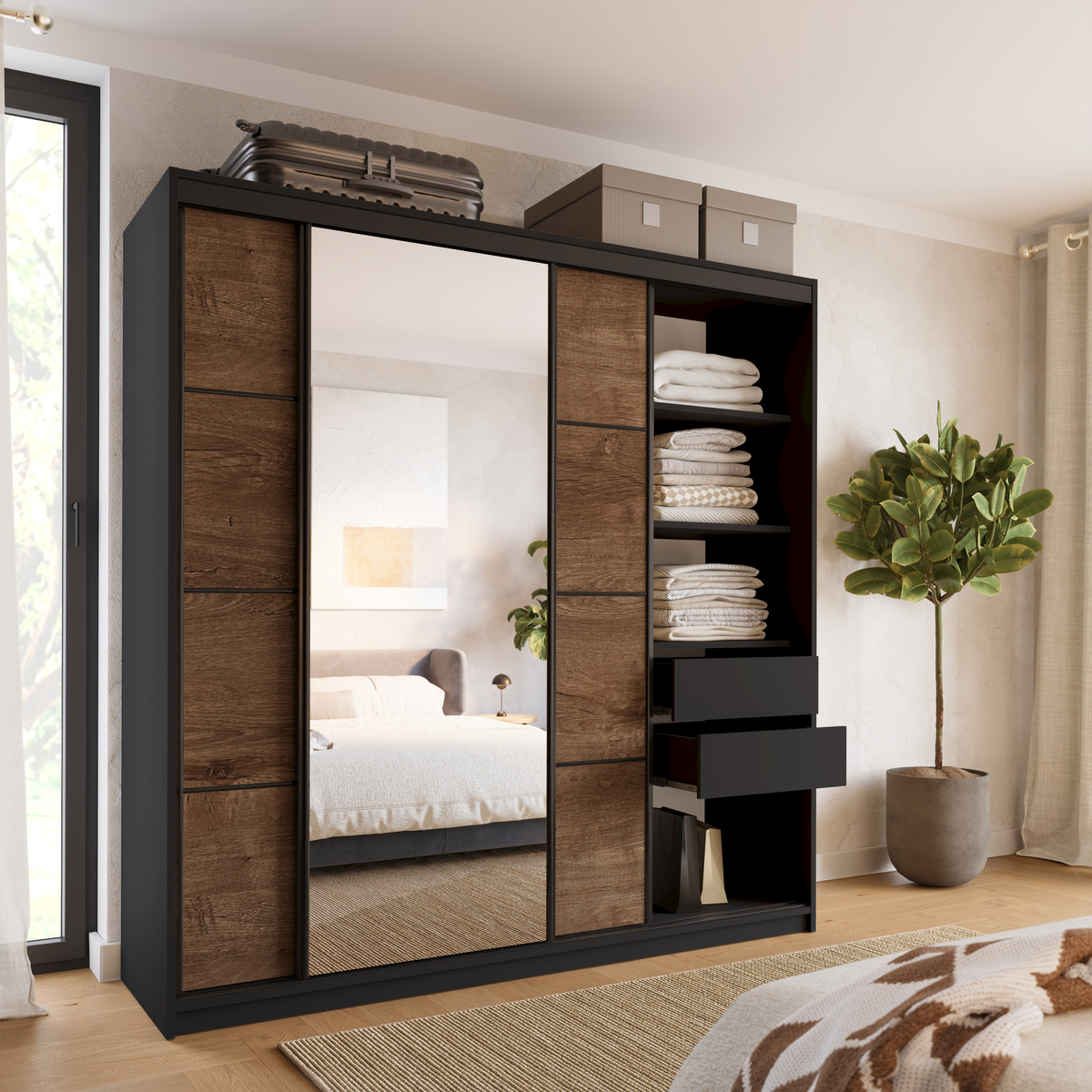 Szafa przesuwna dąb lefkas 200 cm LOFT