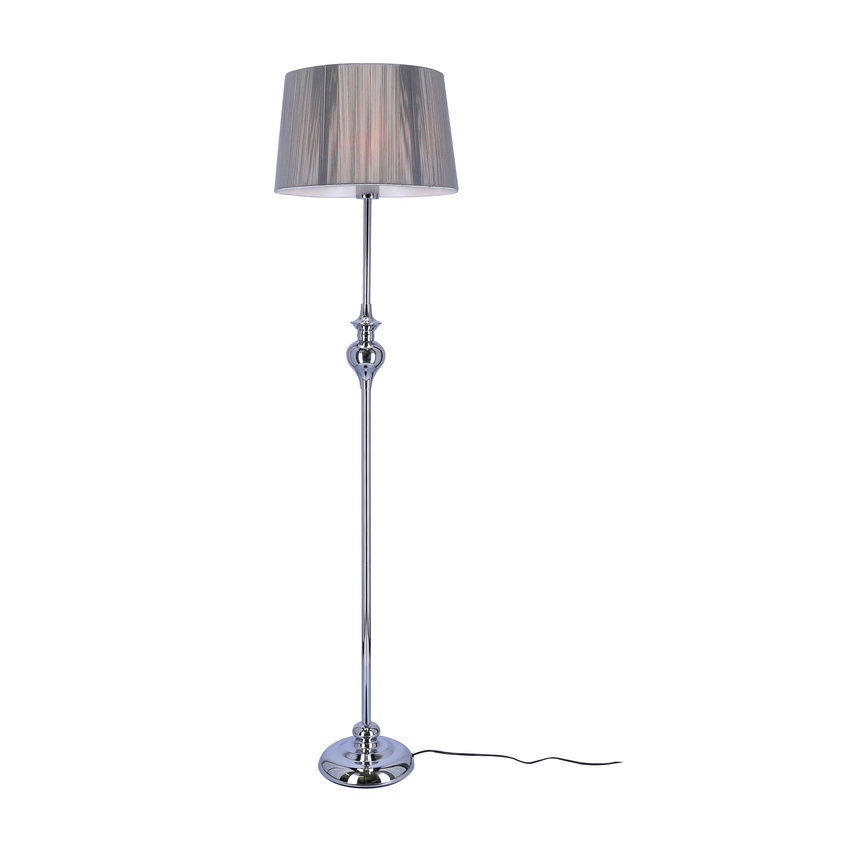 Srebrna lampa podłogowa z abażurem nitkowym do salonu GILLENIA metal