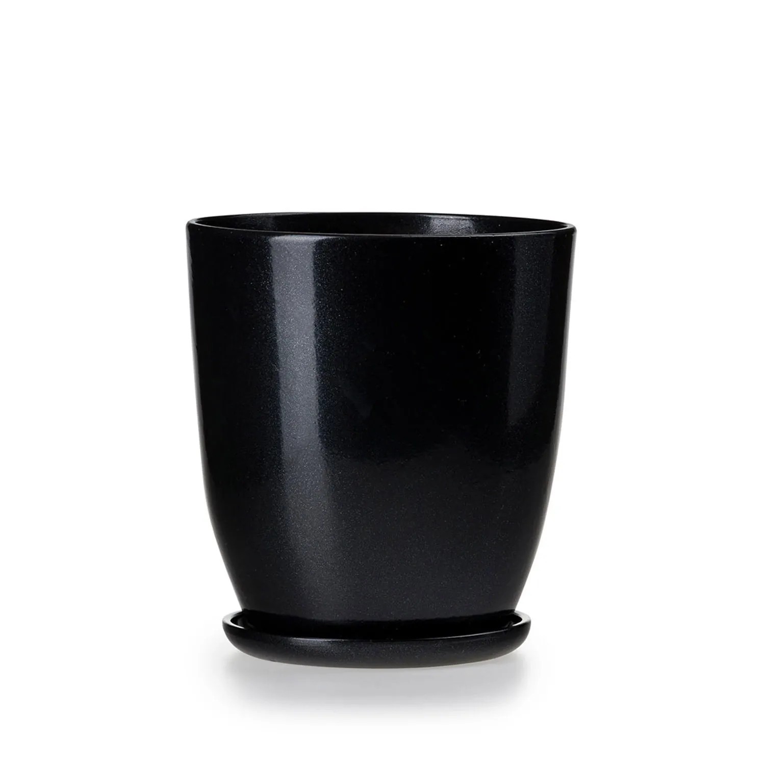 Doniczka z podstawką wysoka czarny połysk - 24,5 cm