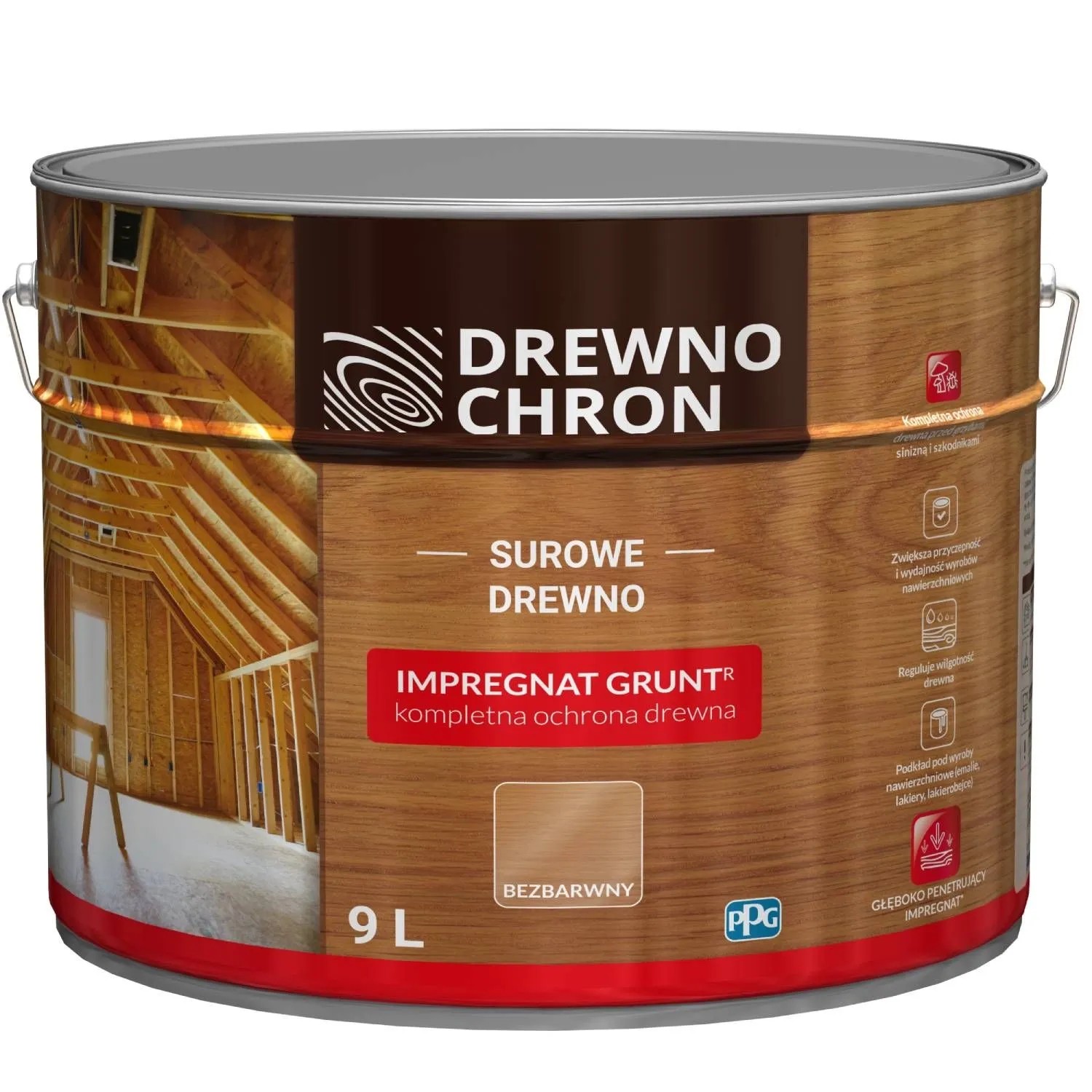 Drewnochron Grunt Impregnat do drewna bezbarwny - 9L