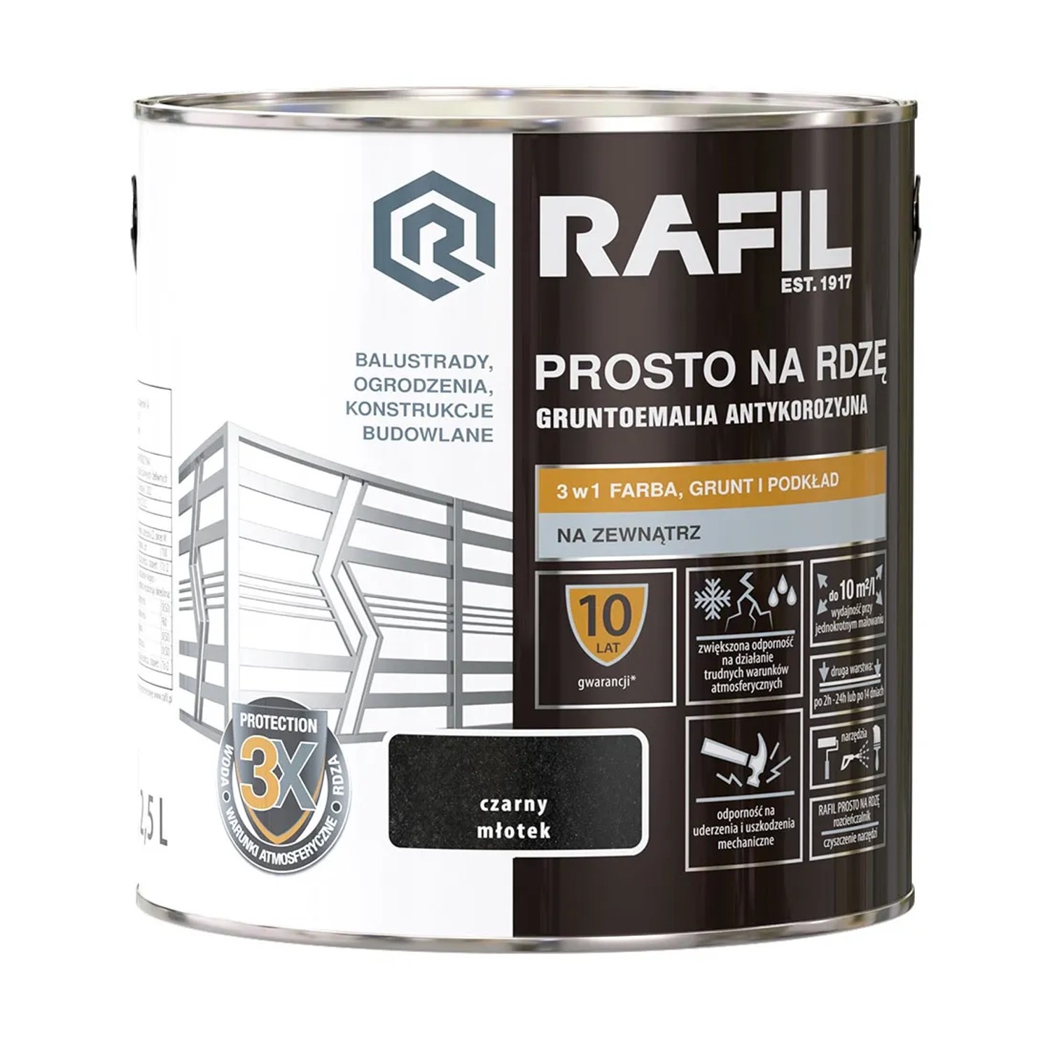 Rafil Farba na rdzę czarny młotek 2,5L