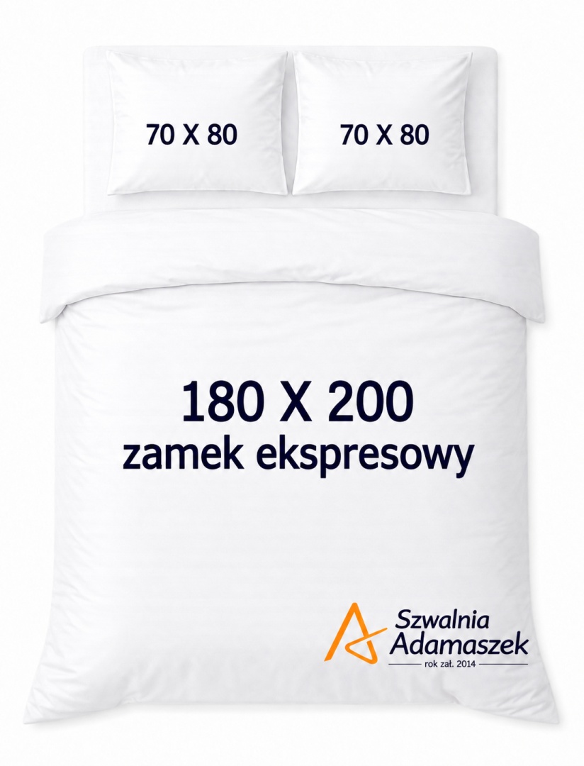 Pościel Hotelowa Biała Satyna 180x200 + 2x poszewka 70x80 | 100% Bawełna – zamek ekspresowy | Szwalnia Adamaszek