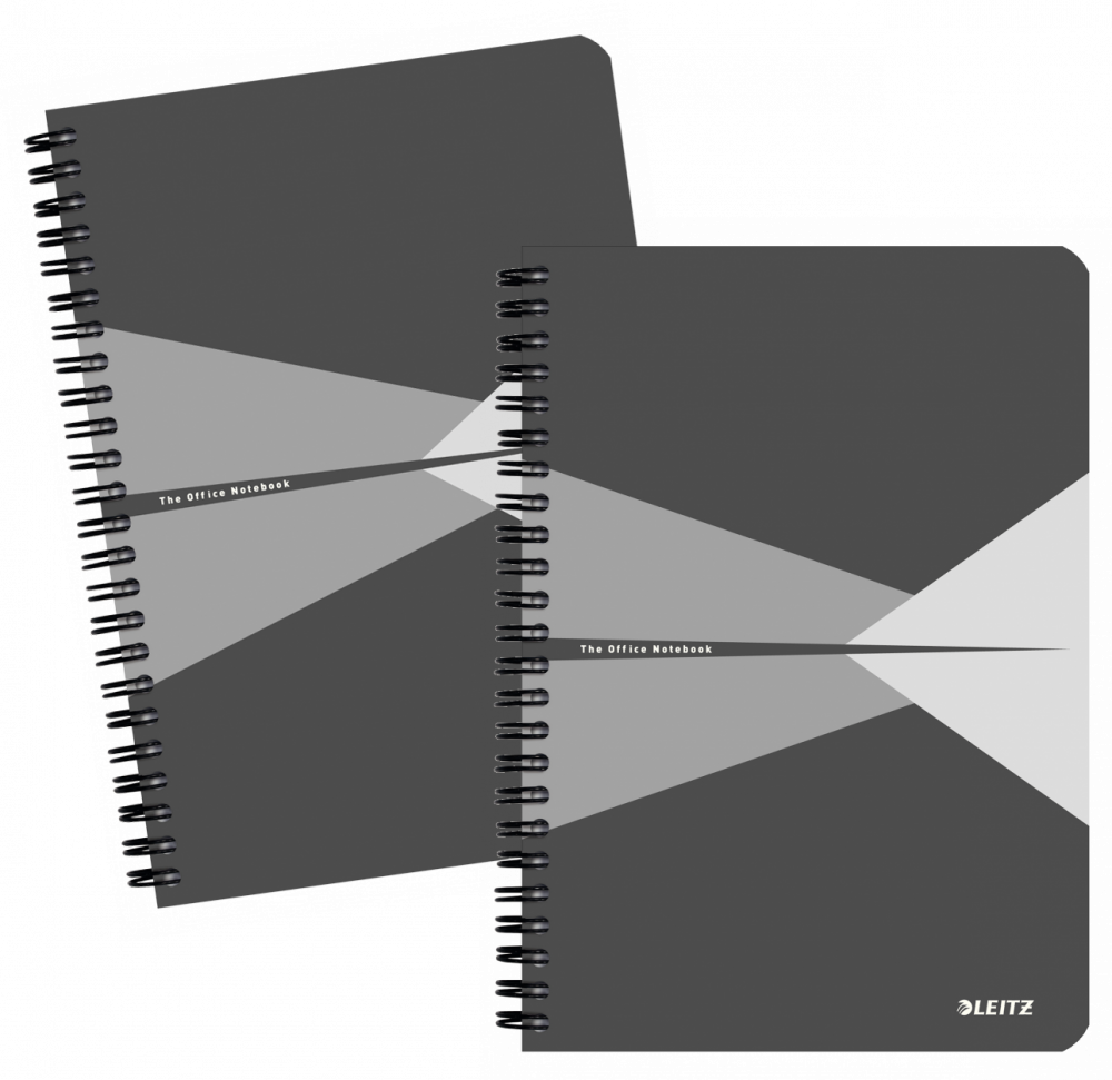 2x Kołonotatnik Leitz Office Card A5, w kratkę, 90 kartek, okładka kartonowa, szary
