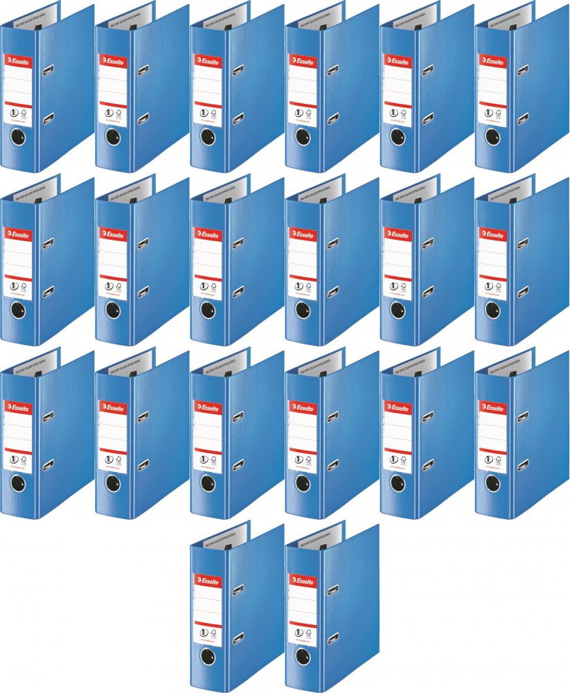 20x Segregator A5 Esselte No.1 Power, 75mm, do 500 kartek, 30% PP z recyklingu, niebieski