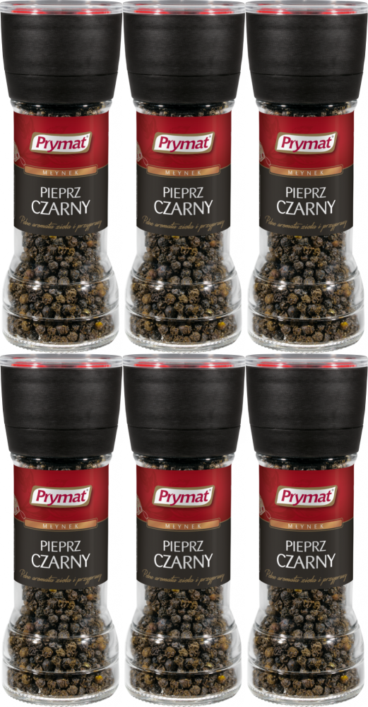 6x Pieprz czarny ziarnisty Prymat, w młynku, 47g