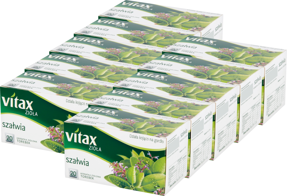 10x Herbata ziołowa w torebkach Vitax, szałwia, 20 sztuk x 1.2g
