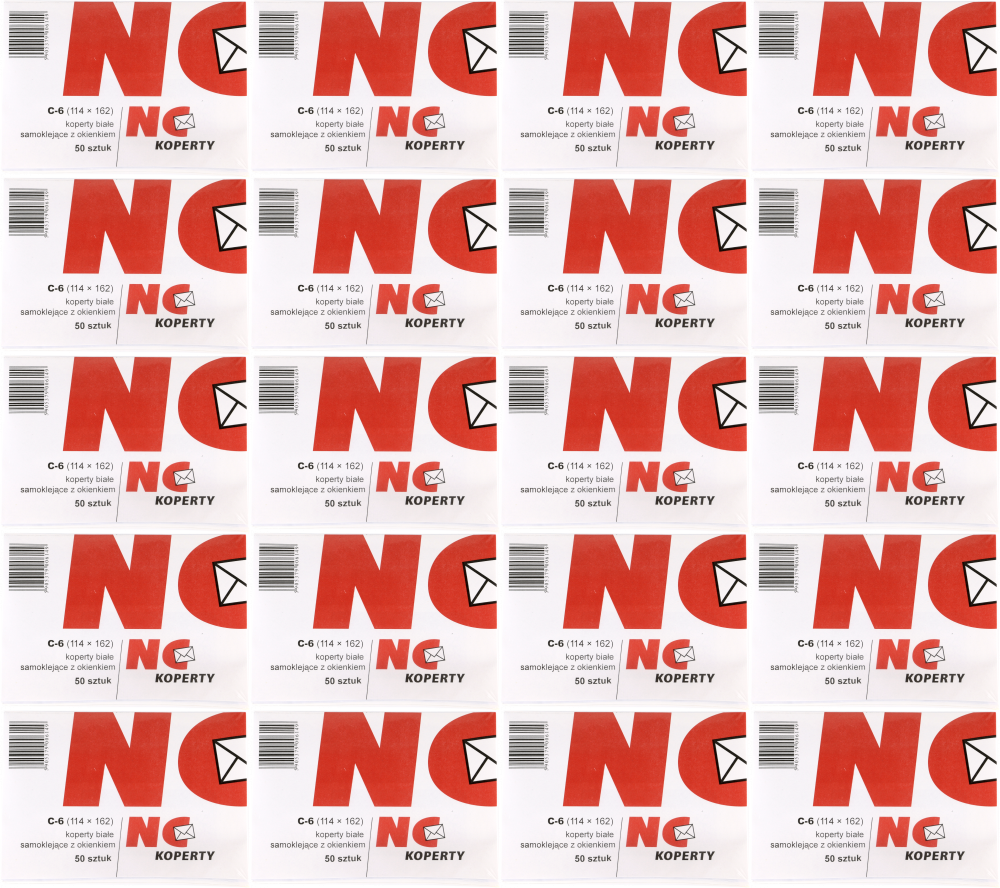 20x Koperta standardowa NC, C6, samoklejąca SK, okno prawe, 50 sztuk, biały